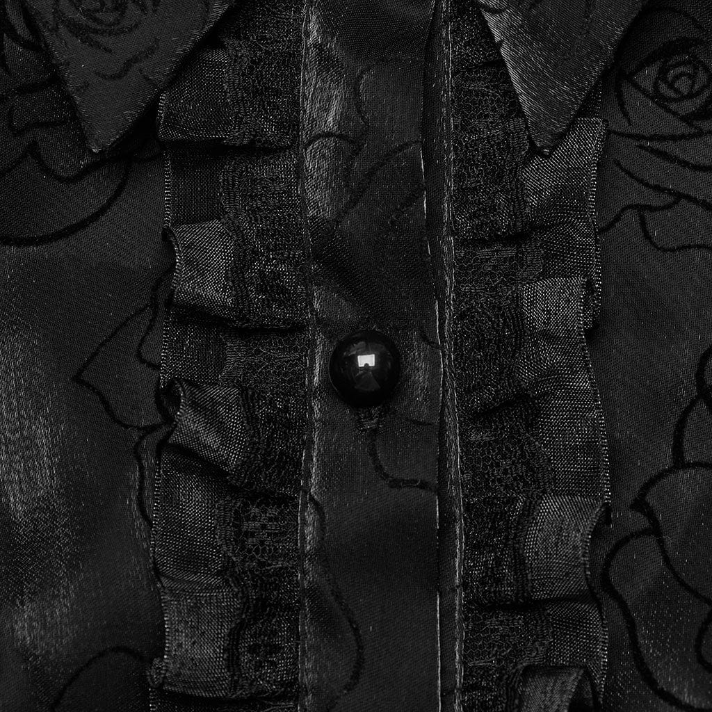 PUNK RAVE Women's Gothic Puff Sleeved Rose Flocking Shirt