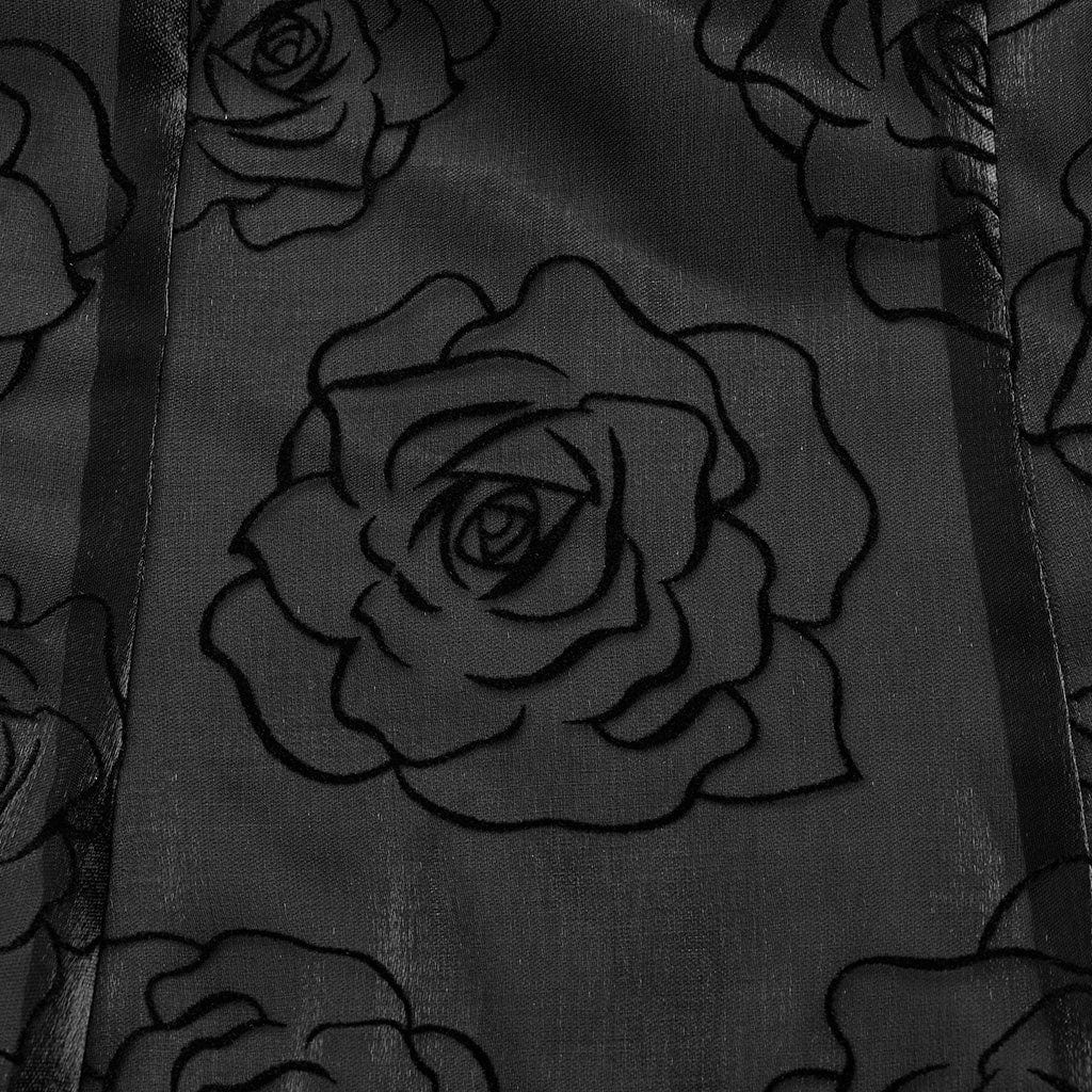 PUNK RAVE Women's Gothic Puff Sleeved Rose Flocking Shirt