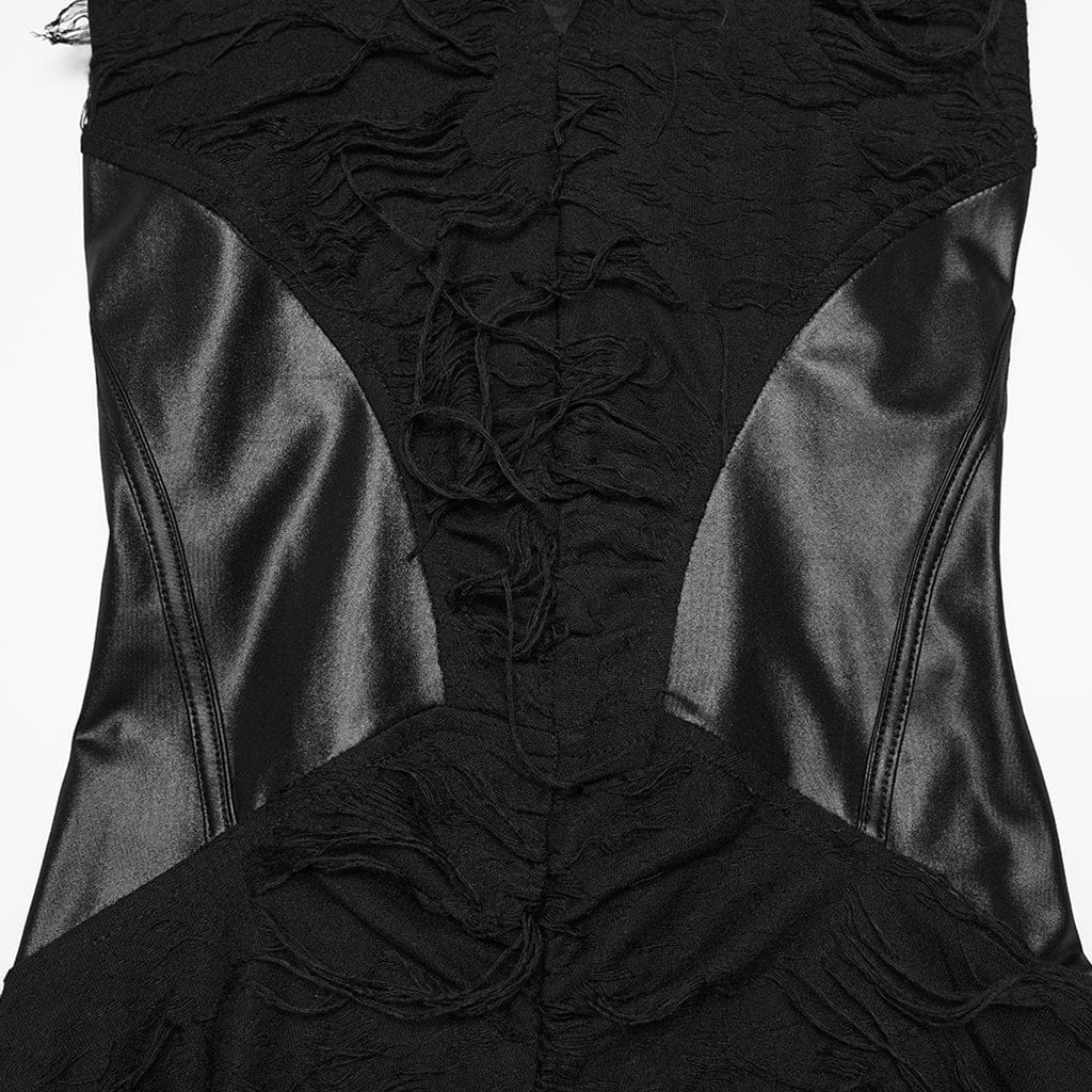 PUNK RAVE Women's Gothic Ripped Hooded Sleeveless Maxi Dress