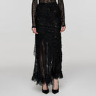 PUNK RAVE Women's Gothic Ripped Lace Splice Skirt