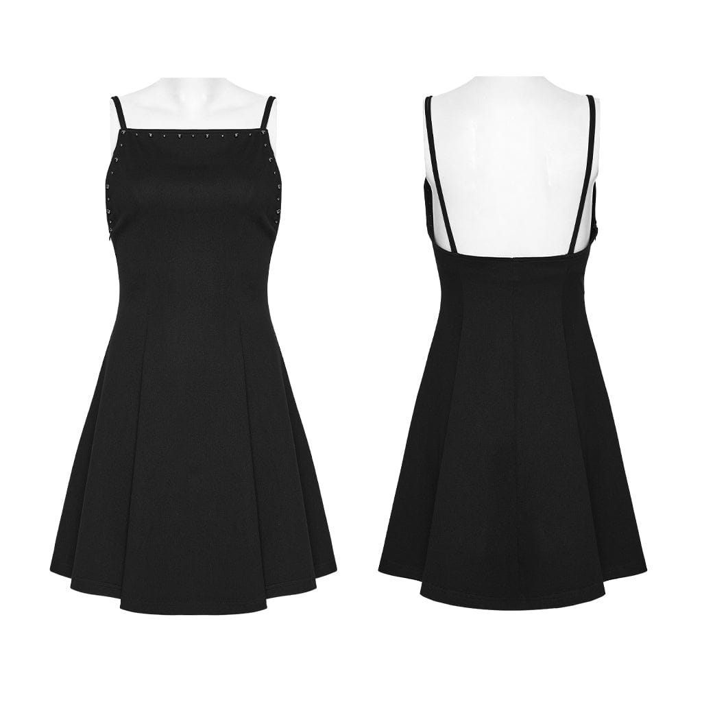 PUNK RAVE Women's Gothic Rivet Pleated Slip Dress