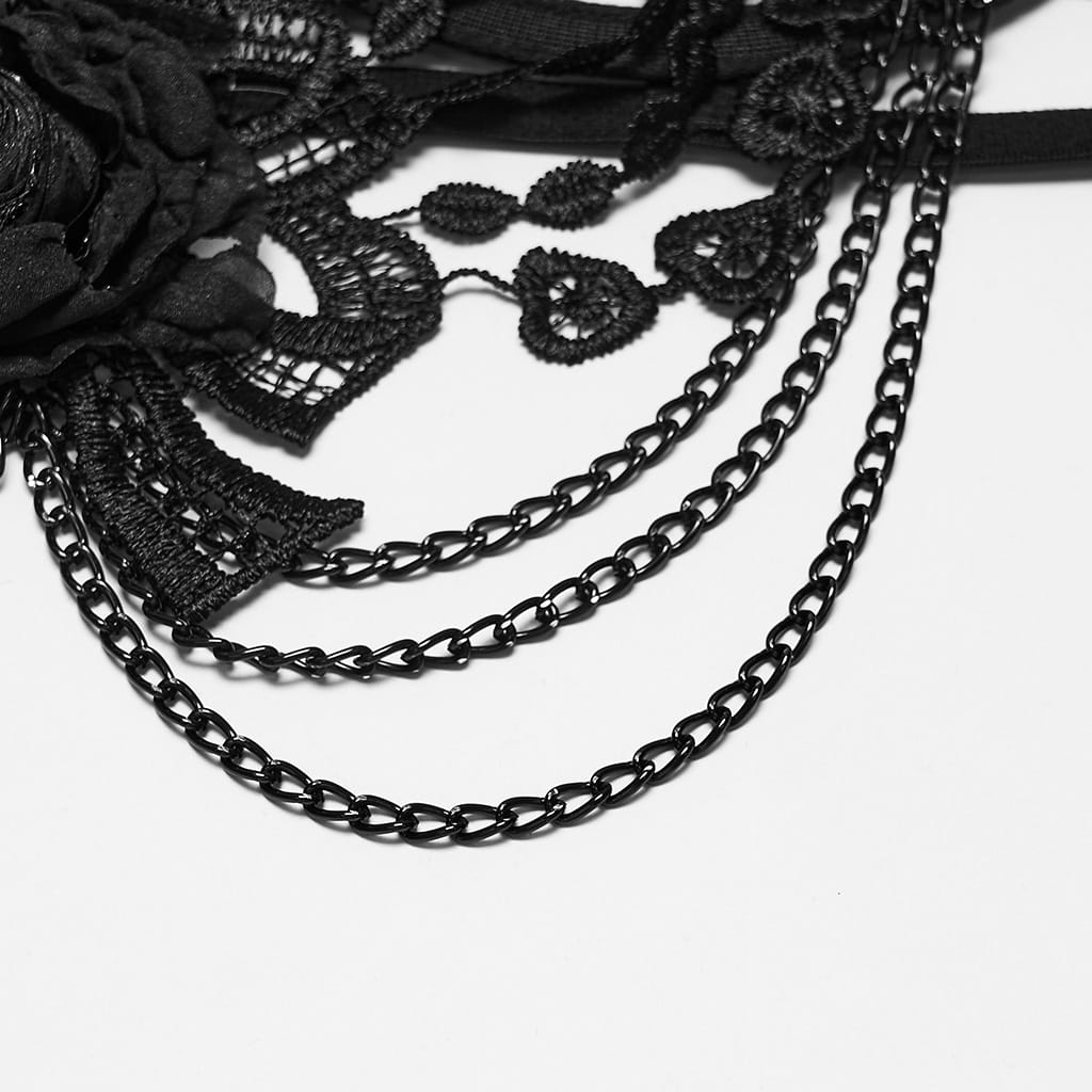PUNK RAVE Women's Gothic Rose Chain Bralet Black