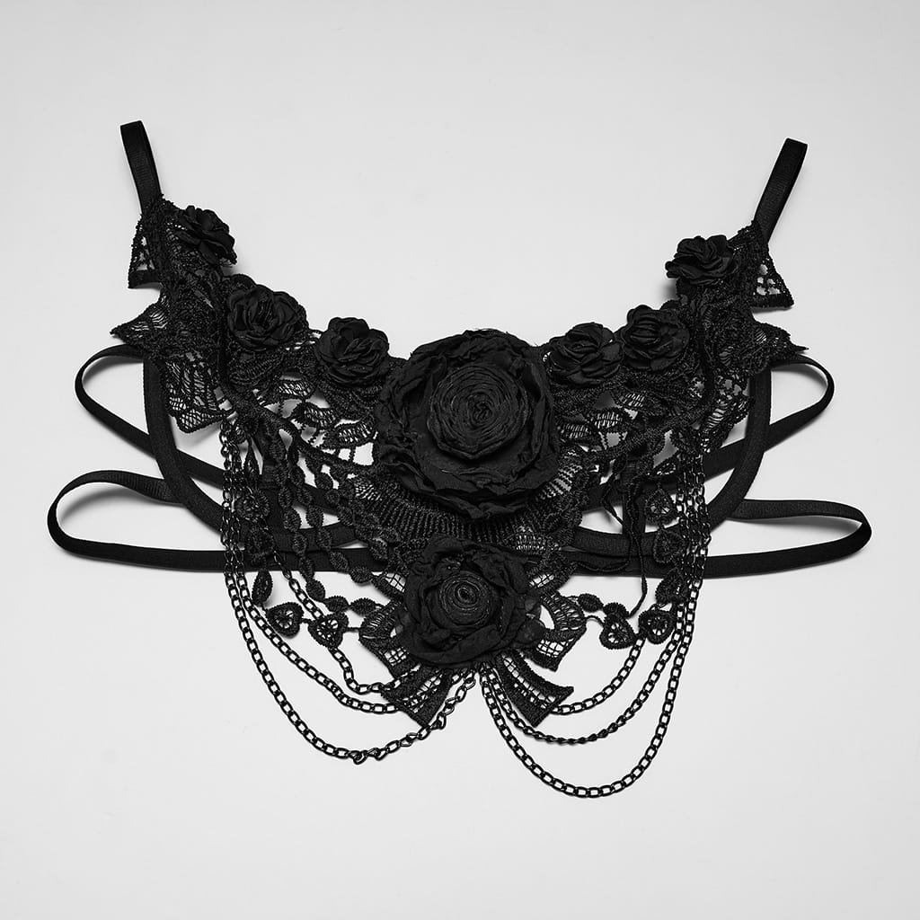 PUNK RAVE Women's Gothic Rose Chain Bralet Black