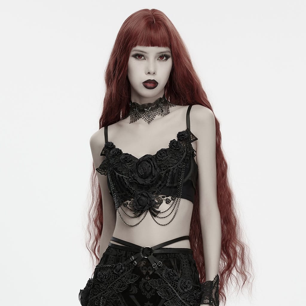 PUNK RAVE Women's Gothic Rose Chain Bralet Black