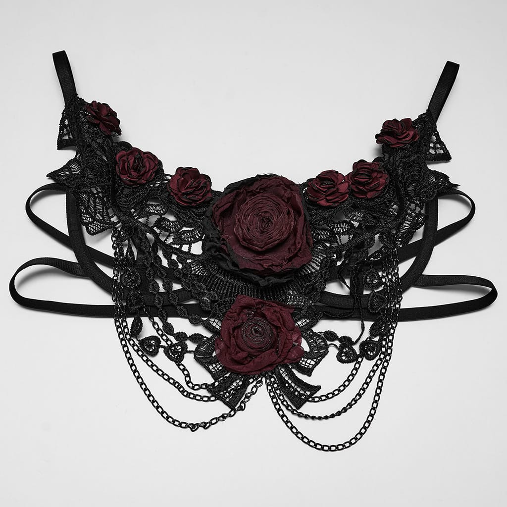PUNK RAVE Women's Gothic Rose Chain Bralet Black-Red