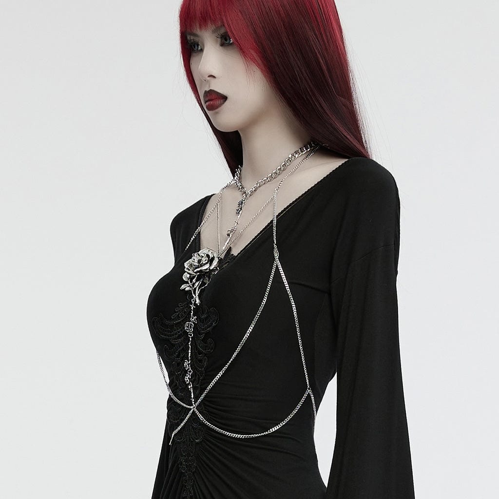 PUNK RAVE Women's Gothic Rose Chain Harness