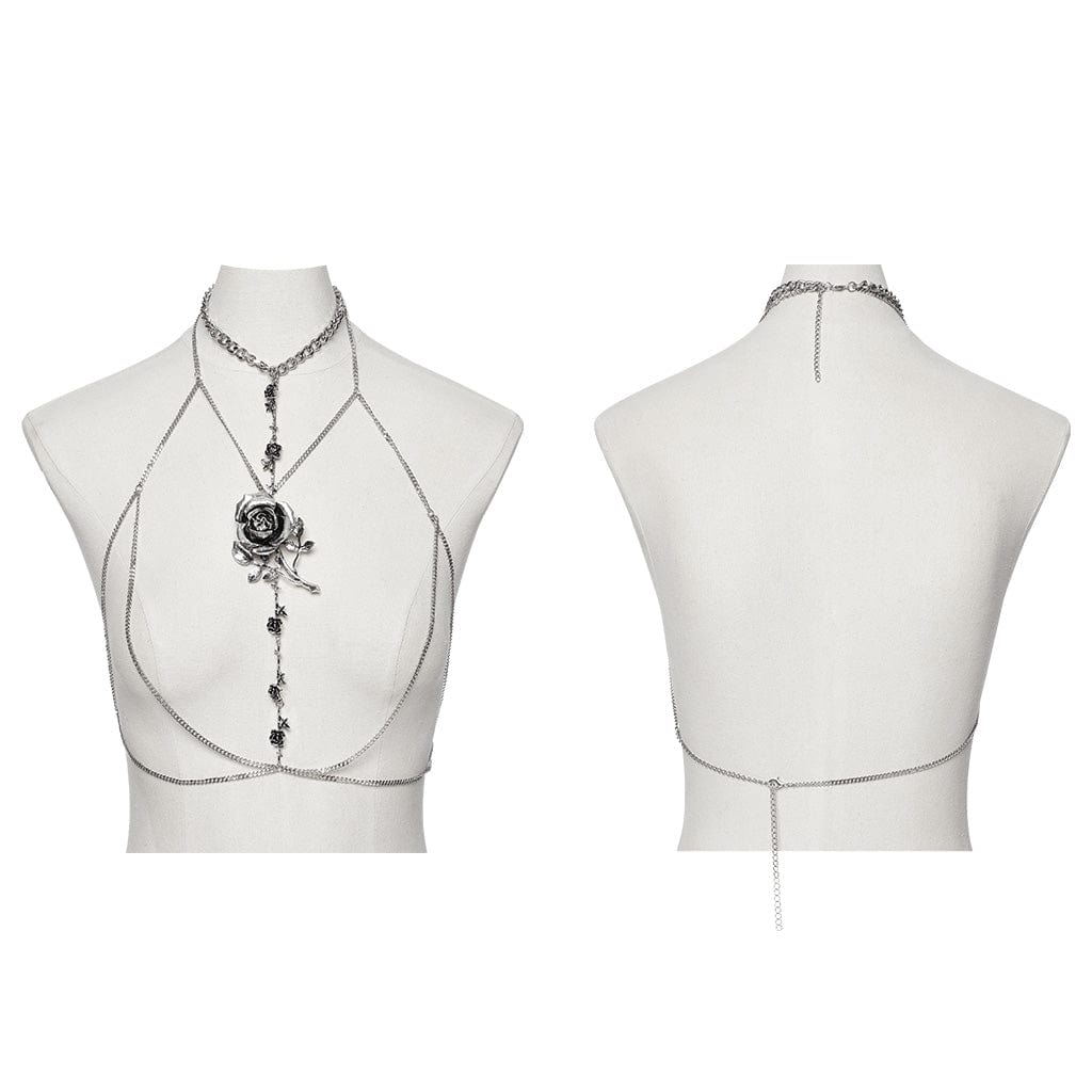 PUNK RAVE Women's Gothic Rose Chain Harness