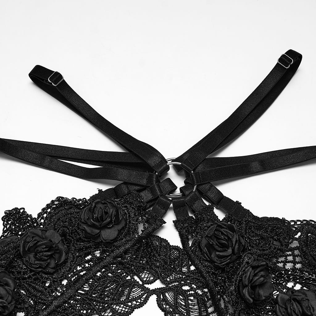 PUNK RAVE Women's Gothic Rose Chain Hip Harness Black