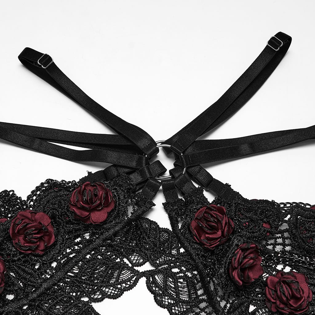 PUNK RAVE Women's Gothic Rose Chain Hip Harness Black-Red