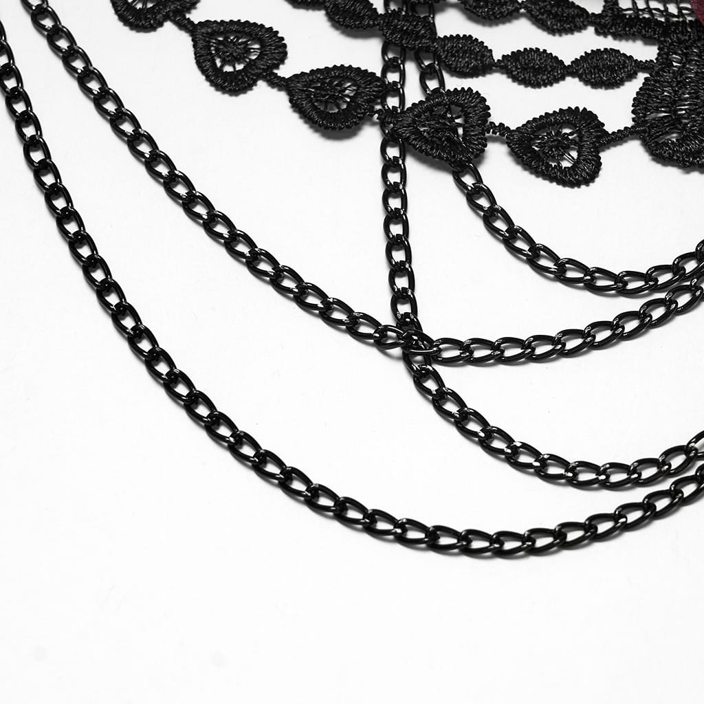 PUNK RAVE Women's Gothic Rose Chain Hip Harness Black-Red
