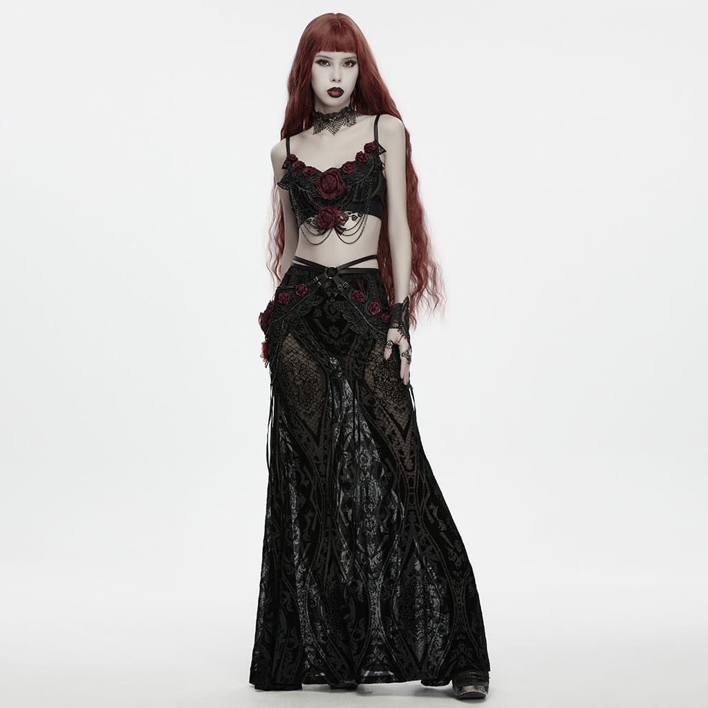 PUNK RAVE Women's Gothic Rose Chain Hip Harness Black-Red