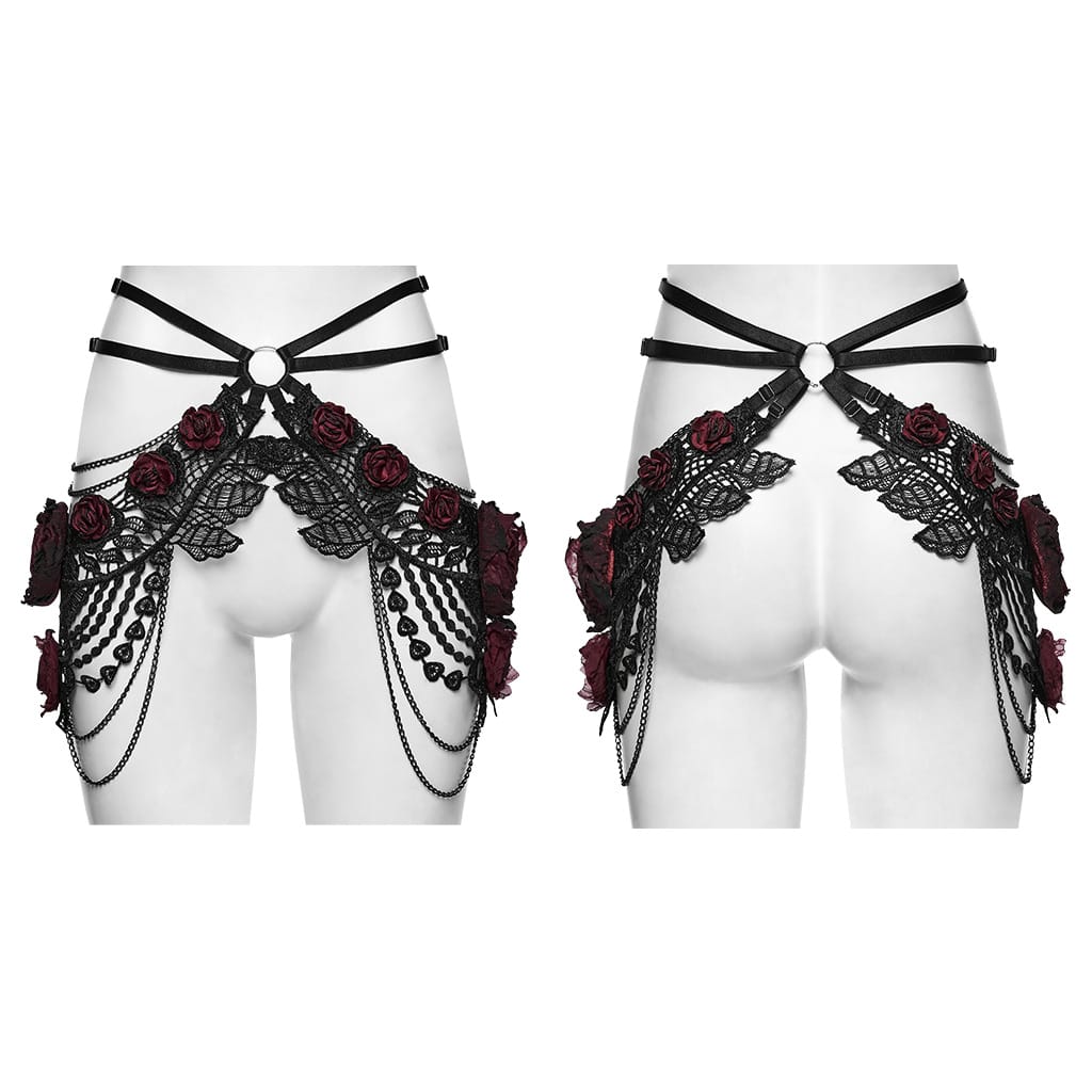 PUNK RAVE Women's Gothic Rose Chain Hip Harness Black-Red
