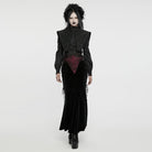 PUNK RAVE Women's Gothic Rose Embroidered Lace-up Fishtailed Velvet Skirt Black-Red