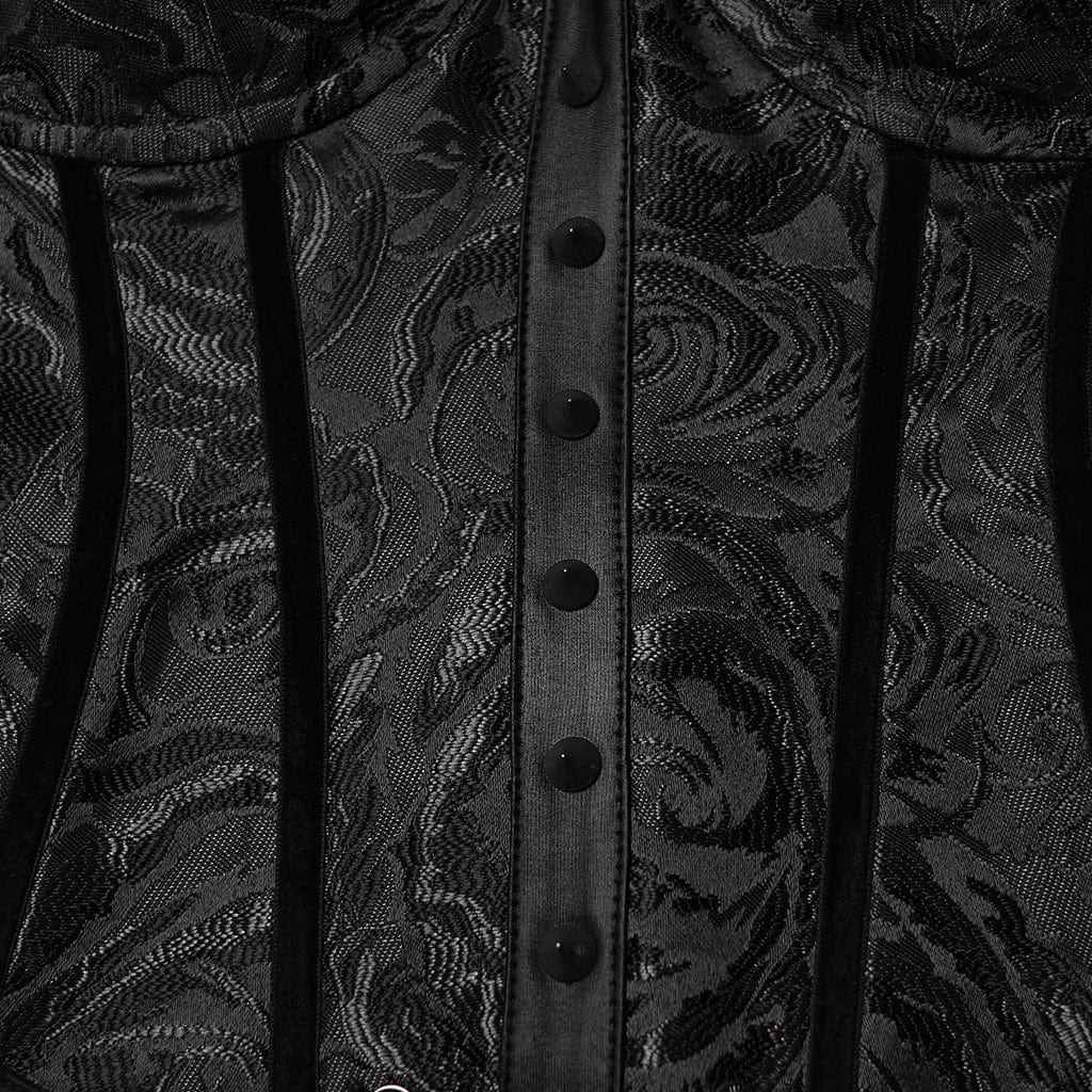 PUNK RAVE Women's Gothic Rose Jacquard Lace-up Overbust Corset Black