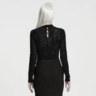PUNK RAVE Women's Gothic Rose Jacquard Long Sleeve Top Black