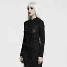 PUNK RAVE Women's Gothic Rose Jacquard Long Sleeve Top Black
