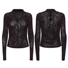 PUNK RAVE Women's Gothic Rose Jacquard Long Sleeve Top Red