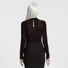 PUNK RAVE Women's Gothic Rose Jacquard Long Sleeve Top Red