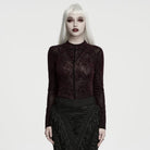 PUNK RAVE Women's Gothic Rose Jacquard Long Sleeve Top Red