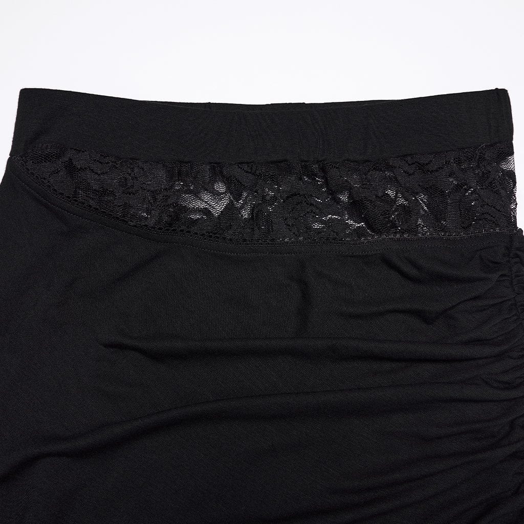 PUNK RAVE Women's Gothic Rose Lace Splice Side Slit Skirt