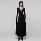 PUNK RAVE Women's Gothic Rose Printed Cutout Bell Sleeved Gown Dress Wedding Dress Black