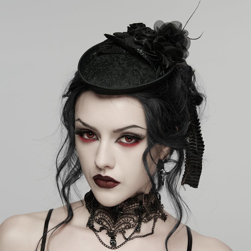 PUNK RAVE Women's Gothic Rose Ribbon Hat
