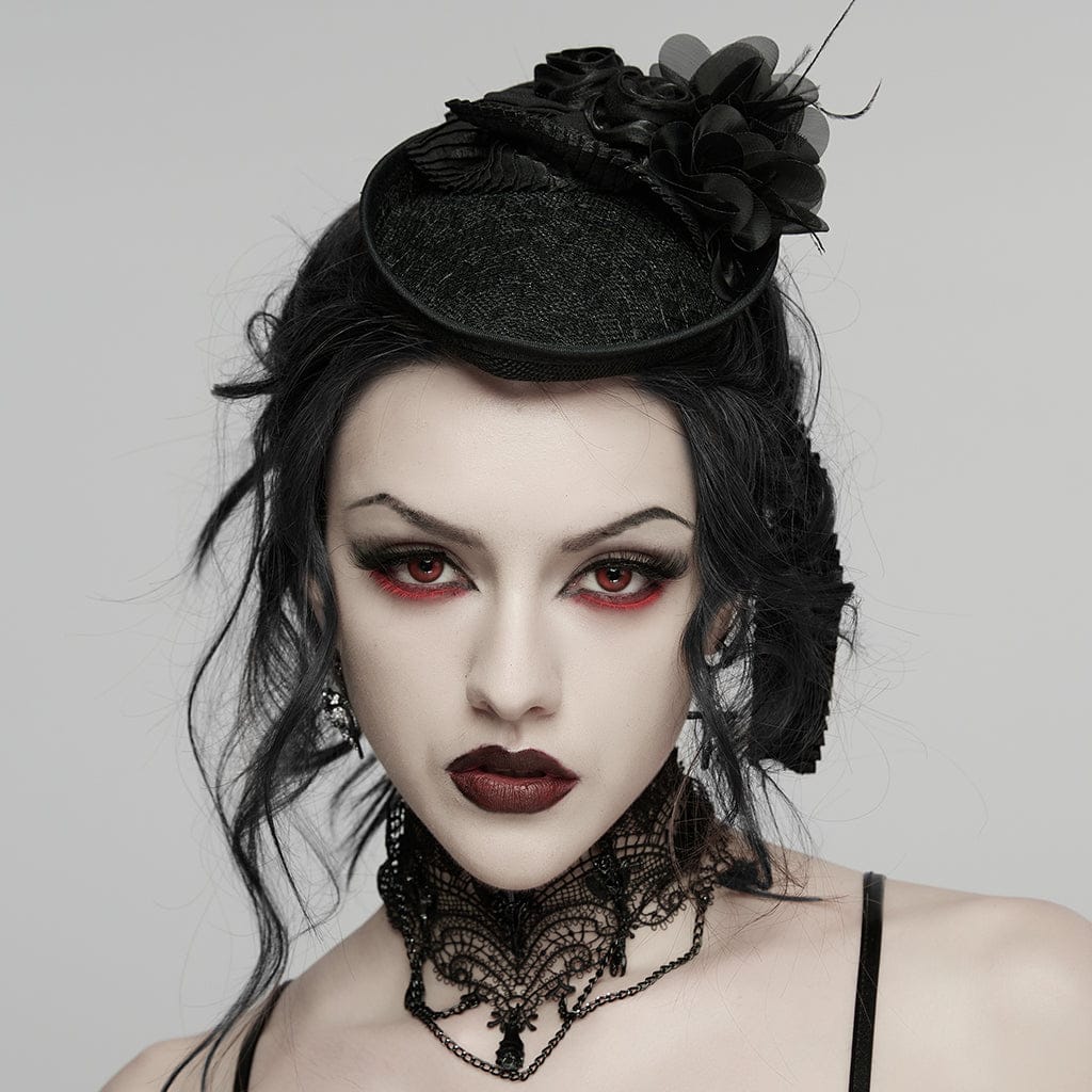 PUNK RAVE Women's Gothic Rose Ribbon Hat