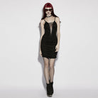PUNK RAVE Women's Gothic Ruched Cutout Slip Dress Graduation Dress