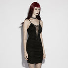 PUNK RAVE Women's Gothic Ruched Cutout Slip Dress Graduation Dress