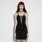 PUNK RAVE Women's Gothic Ruched Cutout Slip Dress Graduation Dress