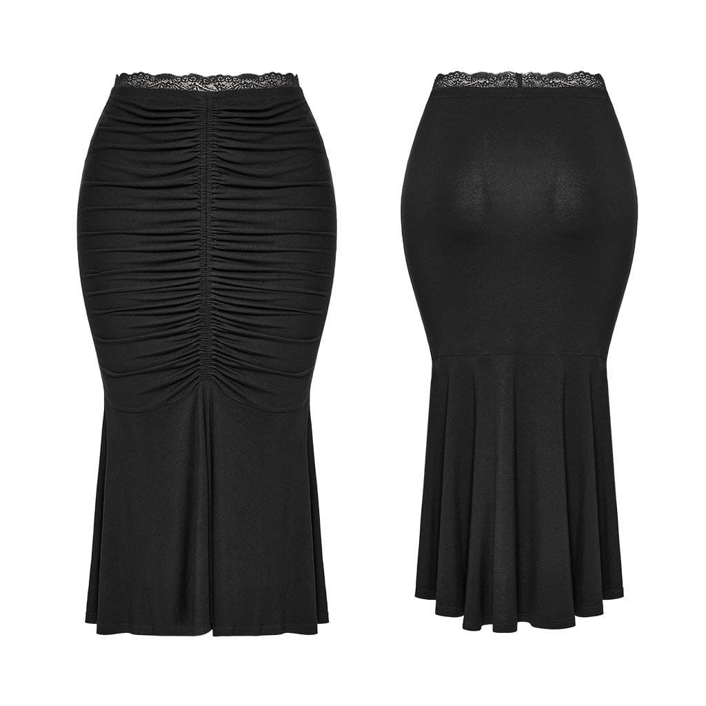 PUNK RAVE Women's Gothic Ruched Fishtail Skirt