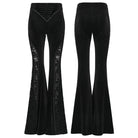 PUNK RAVE Women's Gothic Ruched Lace Splice Flared Velvet Pants