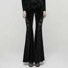 PUNK RAVE Women's Gothic Ruched Lace Splice Flared Velvet Pants