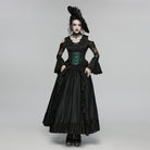 PUNK RAVE Women's Gothic Ruffled Decal Beaded Maxi Dress