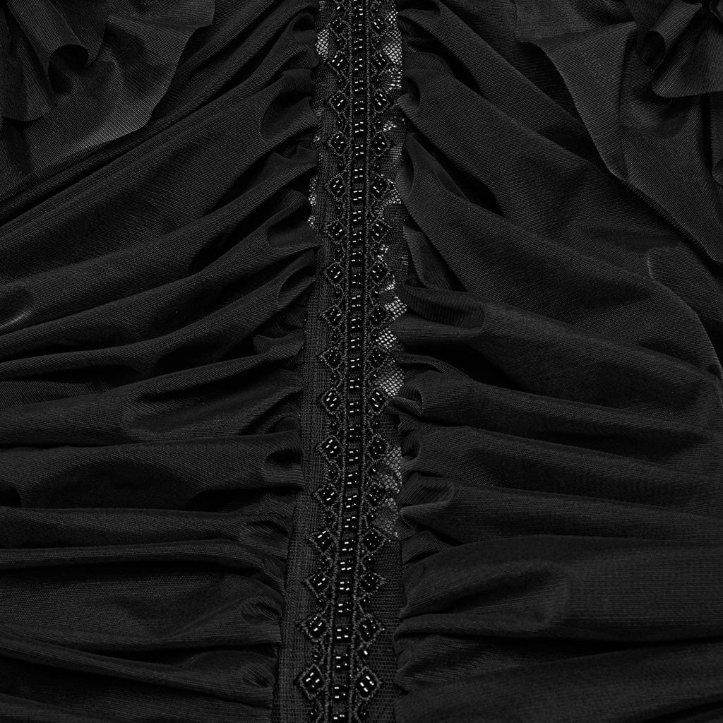 PUNK RAVE Women's Gothic Ruffled Lace Splice Layered Ball Gown Dress