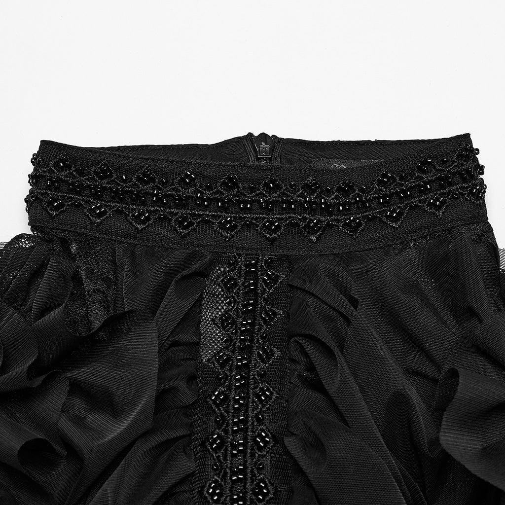 PUNK RAVE Women's Gothic Ruffled Lace Splice Layered Ball Gown Dress