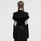 PUNK RAVE Women's Gothic Ruffled Lace Splice Velvet Cape Black
