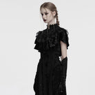 PUNK RAVE Women's Gothic Ruffled Lace Splice Velvet Cape Black
