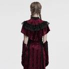PUNK RAVE Women's Gothic Ruffled Lace Splice Velvet Cape Red