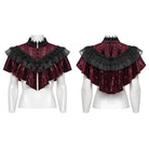 PUNK RAVE Women's Gothic Ruffled Lace Splice Velvet Cape Red
