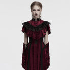 PUNK RAVE Women's Gothic Ruffled Lace Splice Velvet Cape Red
