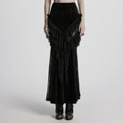 PUNK RAVE Women's Gothic Ruffled Lace Splice Velvet Fishtail Skirt