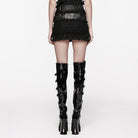 PUNK RAVE Women's Gothic Ruffled Mesh Black Skirt with Belts