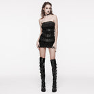 PUNK RAVE Women's Gothic Ruffled Mesh Black Skirt with Belts