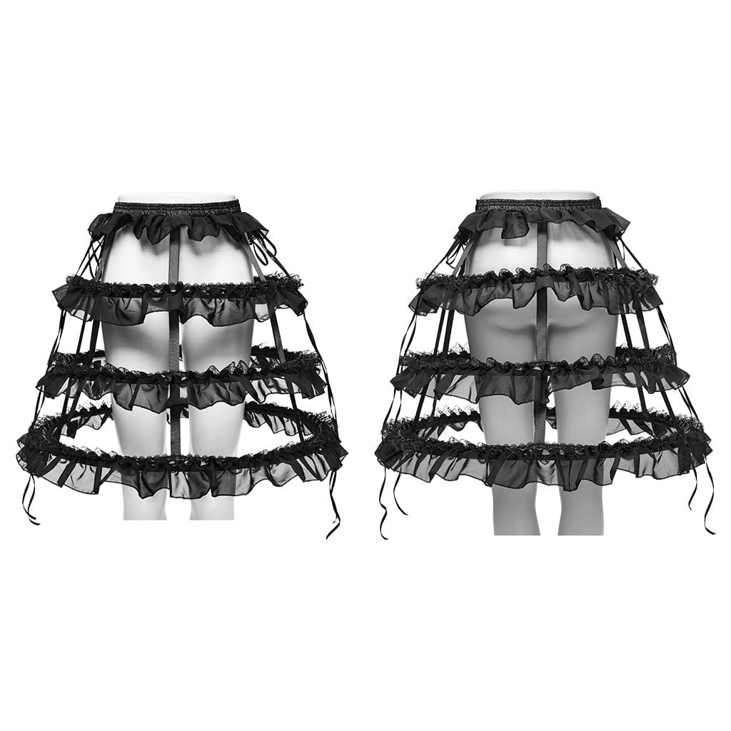 PUNK RAVE Women's Gothic Ruffled Mesh Lace-up Bustle