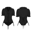PUNK RAVE Women's Gothic Ruffled Plunging Puff Short Sleeved Shirt