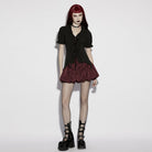 PUNK RAVE Women's Gothic Ruffled Plunging Puff Short Sleeved Shirt