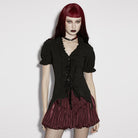 PUNK RAVE Women's Gothic Ruffled Plunging Puff Short Sleeved Shirt