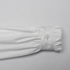 PUNK RAVE Women's Gothic Ruffled Stand Collar Lace-up Shirt White