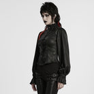 PUNK RAVE Women's Gothic Ruffled Stand Collar Puff Sleeved Shirt